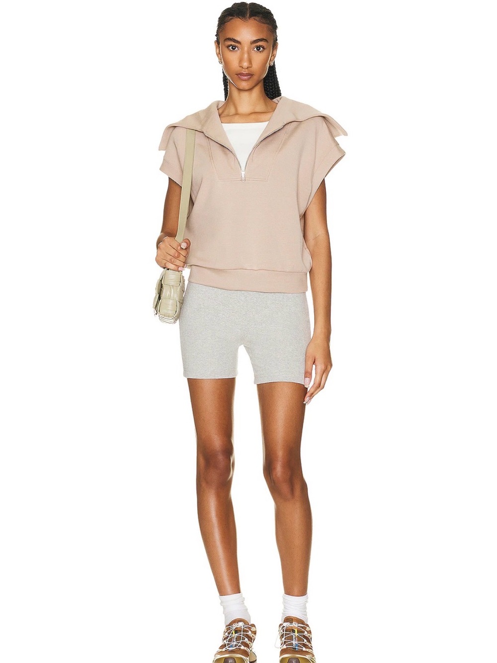 Varley Dexter Half Zip Sweat Small Light Taupe DoubleSoft Cap Sleeve